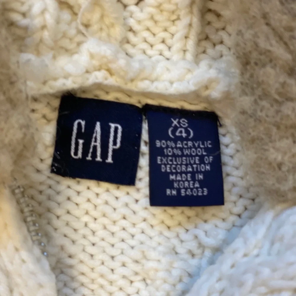 Gap White Cable Knit Zip Cardigan Sweater XS 4 Girls Faux Fur Hood